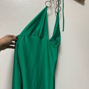 Chic Green Halter shirt with Ring Detail